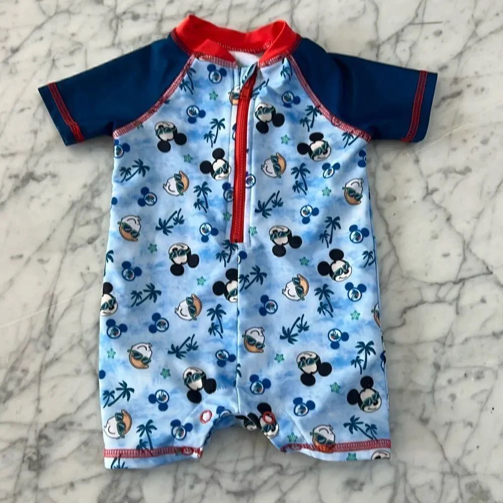 Disney Mickey Donald baby one piece rash guard swim suit size 3/6 months